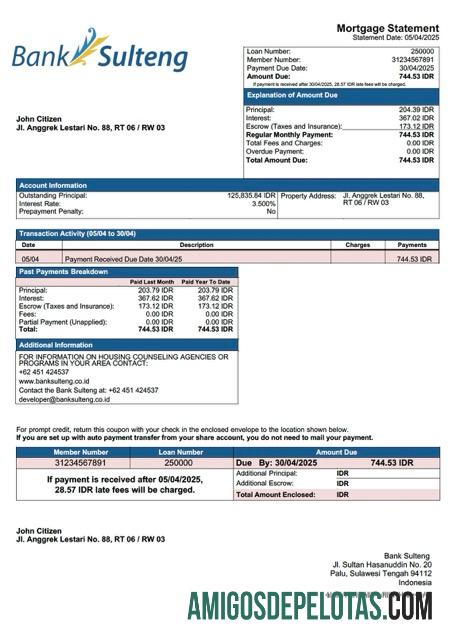 em branco Modelo Word e PDF de declaração de hipoteca do Banco Sulteng da Indonésia